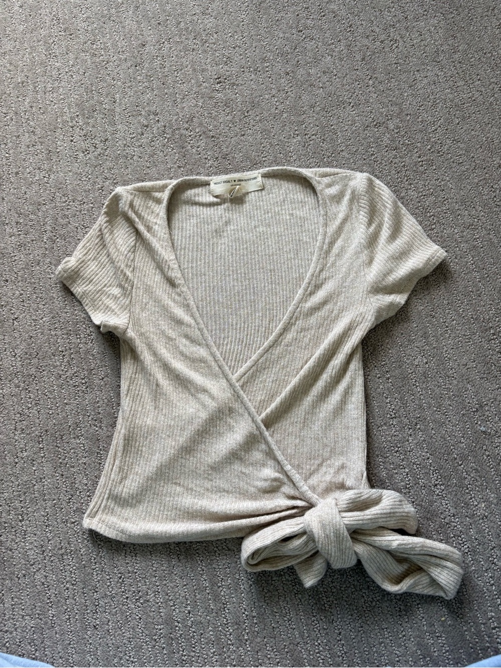 Urban Outfitters Ribbed Wrap Tie-Front Top - Cream